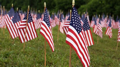 Memorial flags waving in the wind