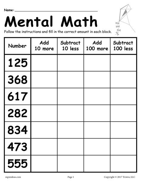 Mental math activities