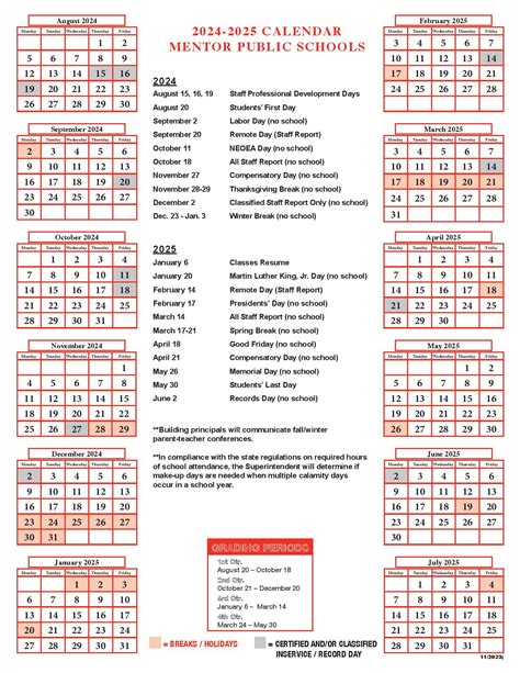 Mentor schools calendar tips