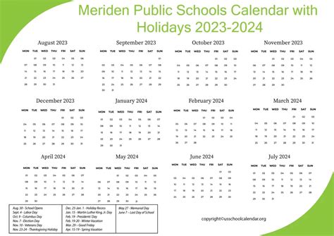 Meriden School Calendar