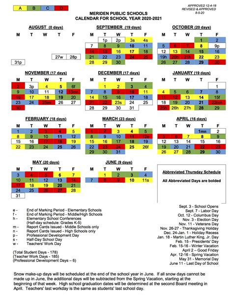 Meriden School Calendar Image 1