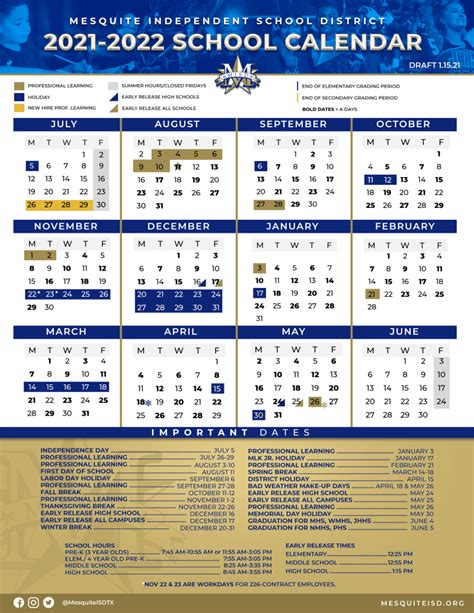 Mesquite ISD Calendar Structure