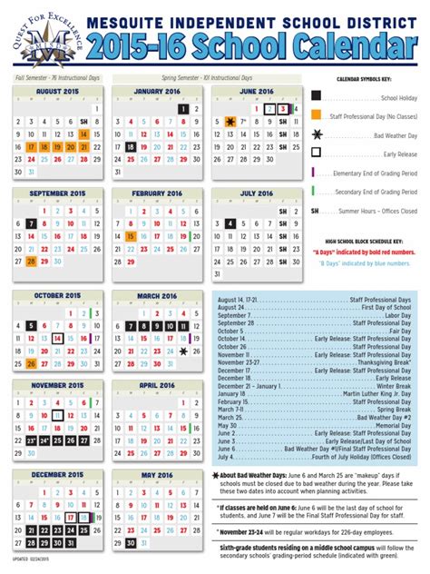 Mesquite ISD School Calendar