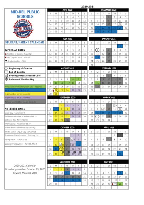 Mid-Del Calendars Overview