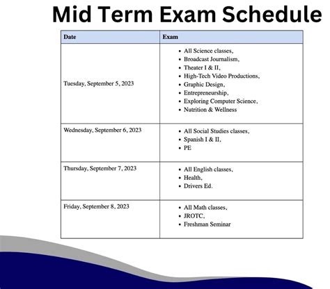 Mid-term Exam Schedule