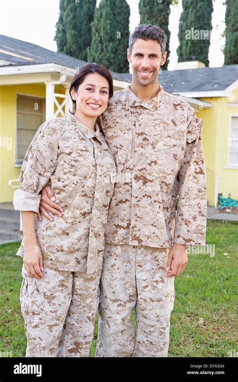 Military couple viewing a house