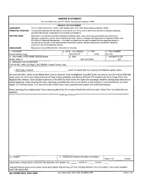 Military Sworn Statement Example Template