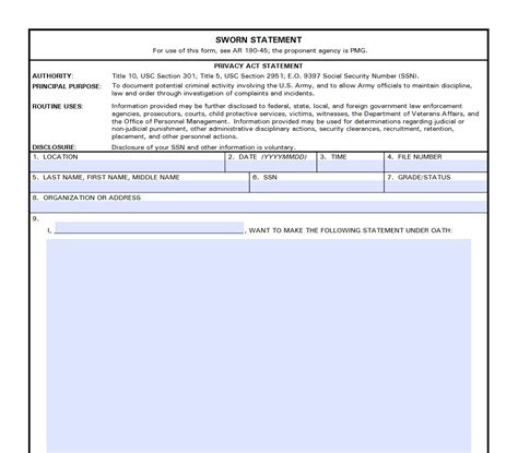 Military Sworn Statement Template Example