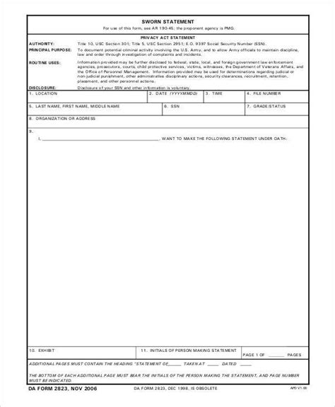 Military Sworn Statement Template PDF