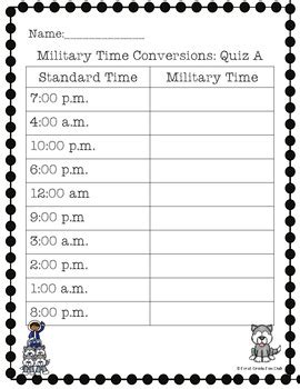 Practice exercises for converting military time