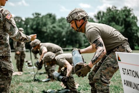 Military personnel during a team-building exercise