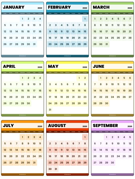 Mini calendar for students