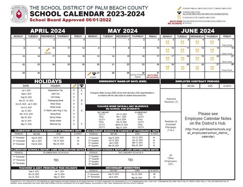 Modified Palm Beach School Calendars