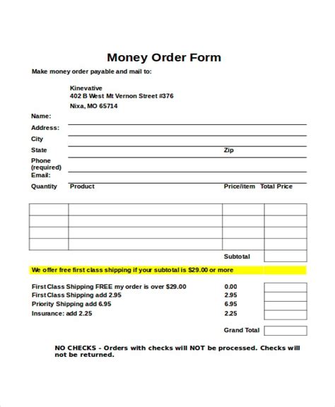 Money Order Form