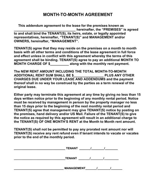 Month-to-Month Rental Agreement