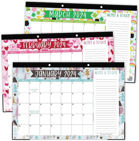 Monthly desk calendar with a goal-setting template