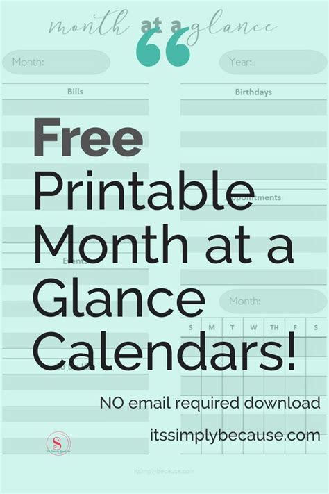 Monthly glance calendar example