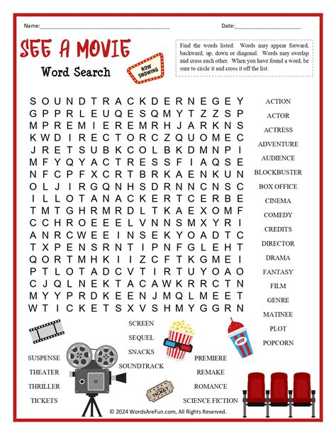 Movies Word Searches for Kids