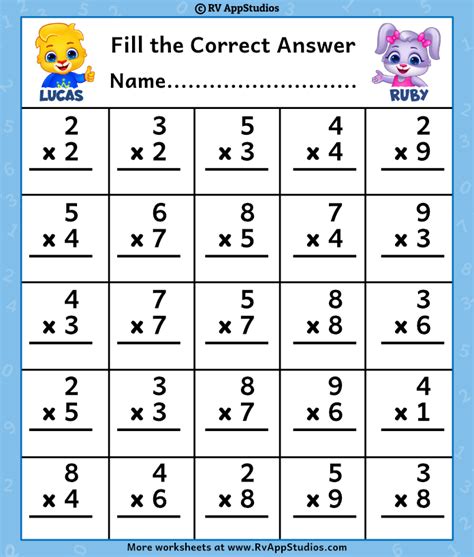 Multiplication worksheets for kids