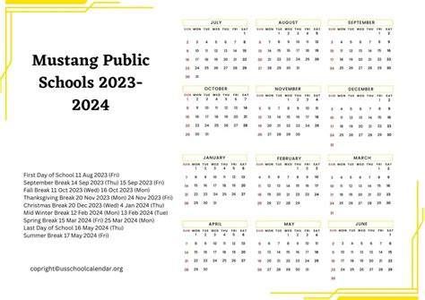 Mustang School Calendar