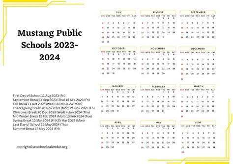 Mustang Schools Calendar Overview