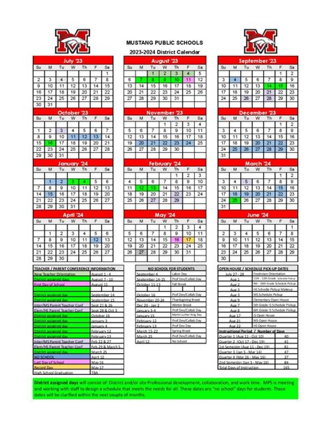 Mustang Schools Calendar Holidays