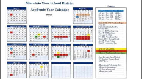 MVHS School Calendar Overview