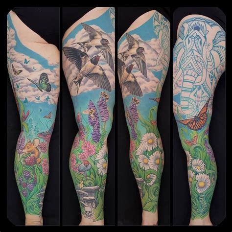 Nature-inspired leg tattoos