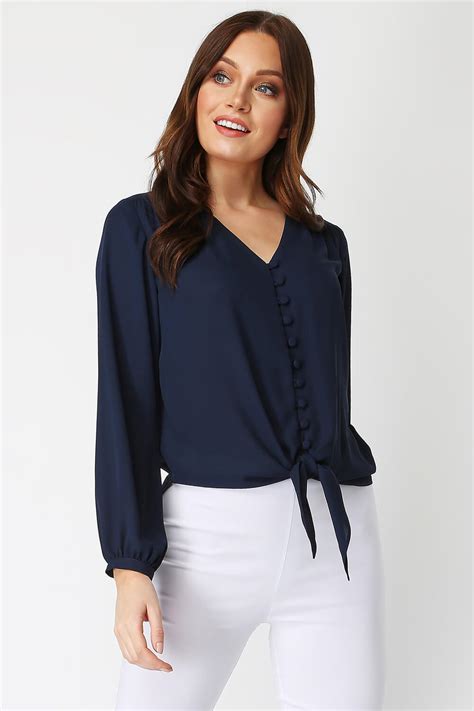 Navy blue blouse with black skirt