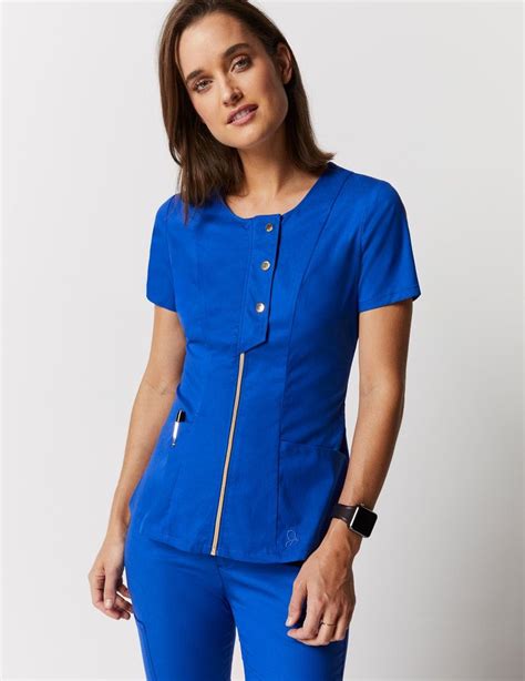 Navy blue scrubs with patterned top