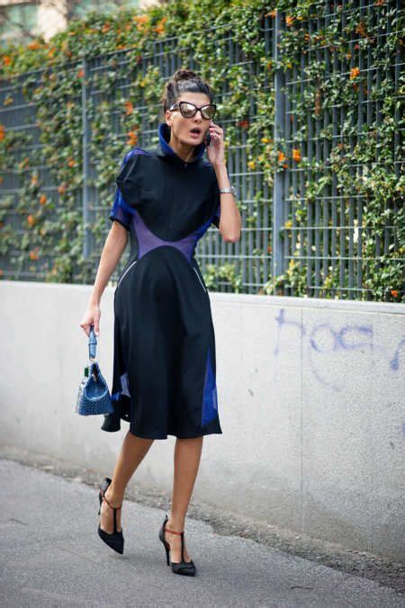 Navy dress with black pumps