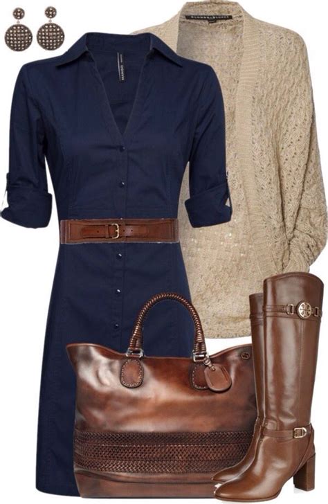 Navy dress with brown boots