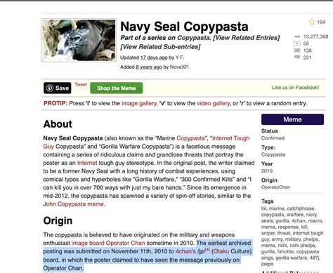 History of Navy Seal Copypasta