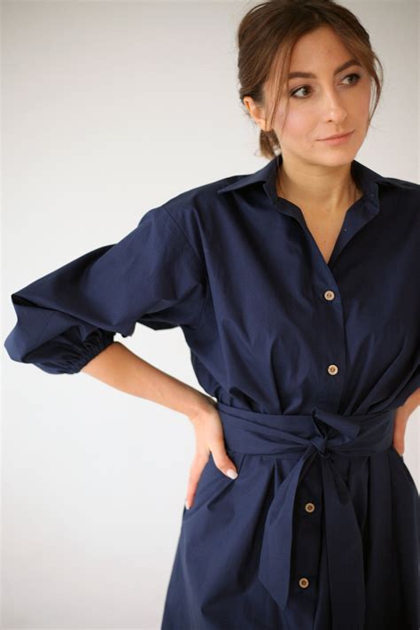 Navy shirt dress styled in different ways