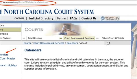 NC Court Calendar Dates Image 1