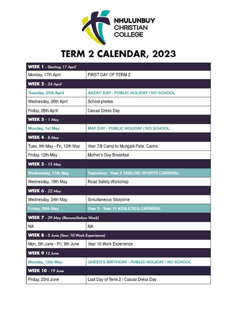 NCC Academic Calendar Key Dates