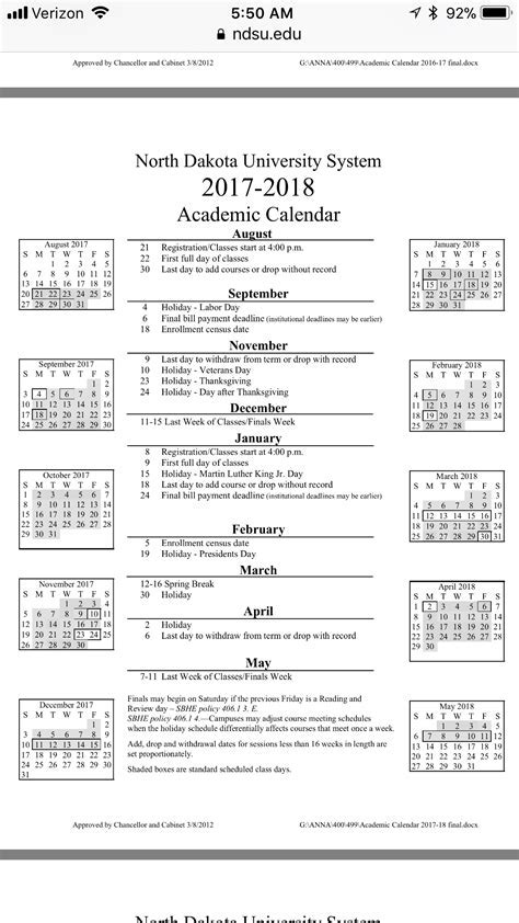 NDSU Academic Calendar Overview