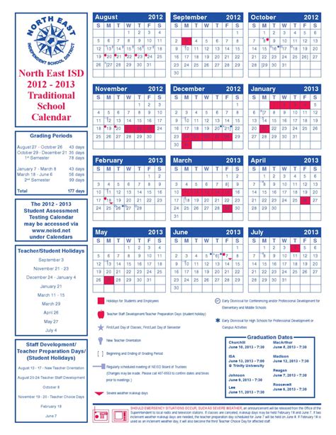 NEISD Lunch Calendar