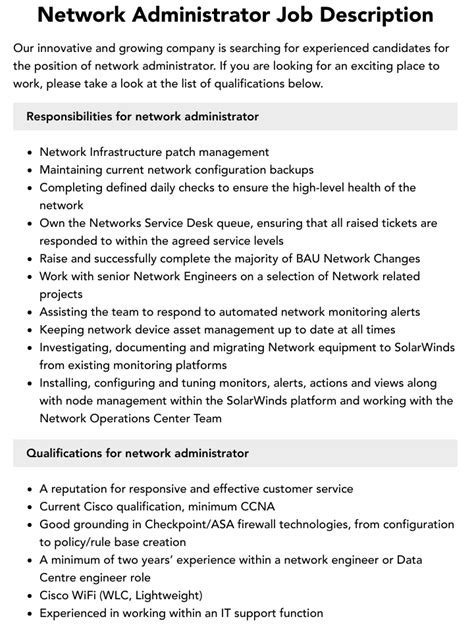 Network Administrator Job Description