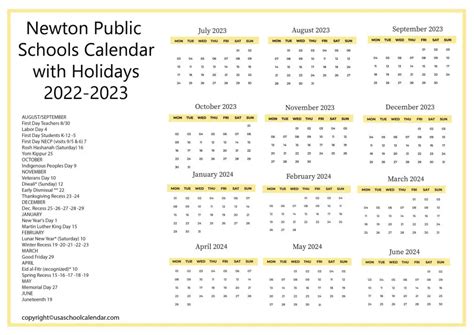 Newton Public Schools Calendar Image 1