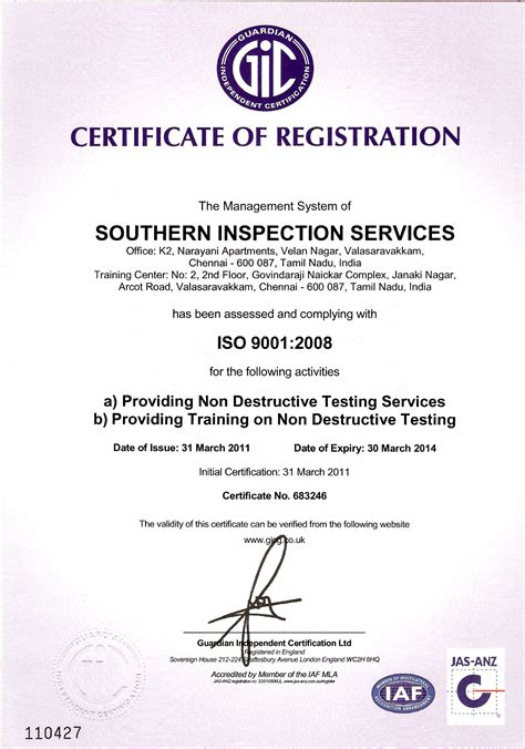 Non-destructive testing certification