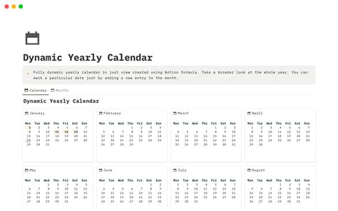 Notion Dynamic Calendar Example 1