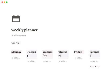 Notion weekly schedule