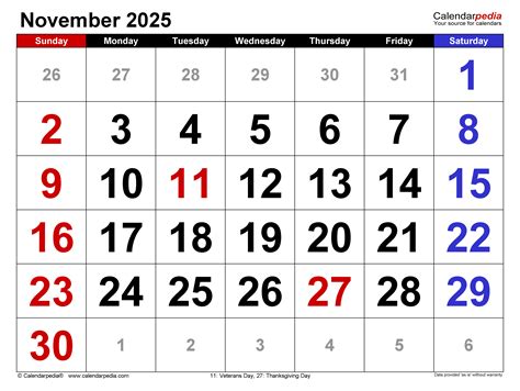 November 2025 Calendar Layout