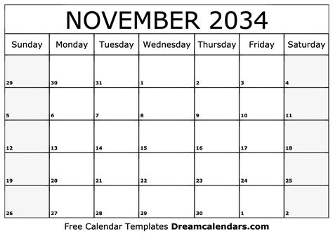 November 2034 Calendar