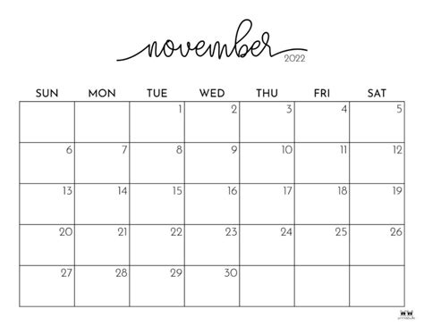 November Calendar Templates