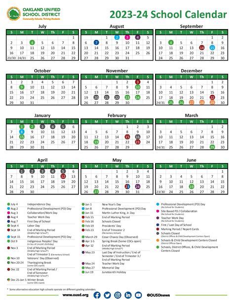 Oakland School Year Key Dates