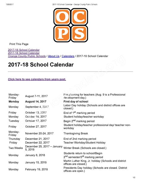 OCPS Calendar Tips