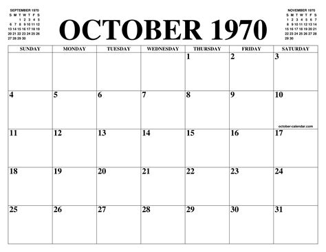 October 1970 Calendar