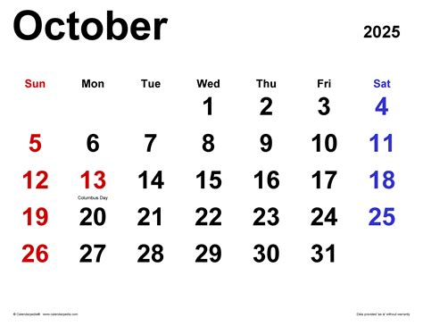 October 2025 Calendar